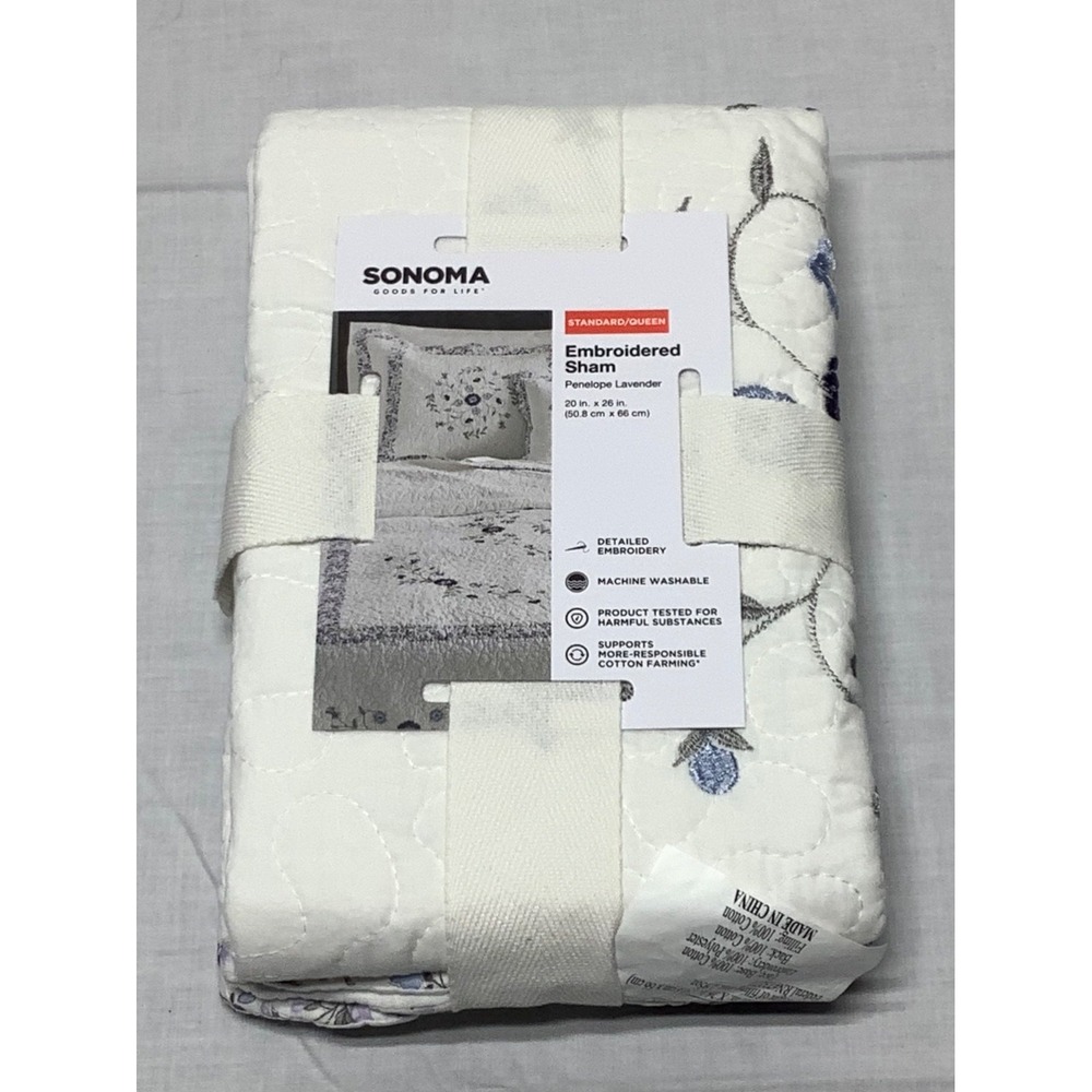 NEW Sonoma Goods For Life Embroidered Sham Penelope Lavender Standard/Queen